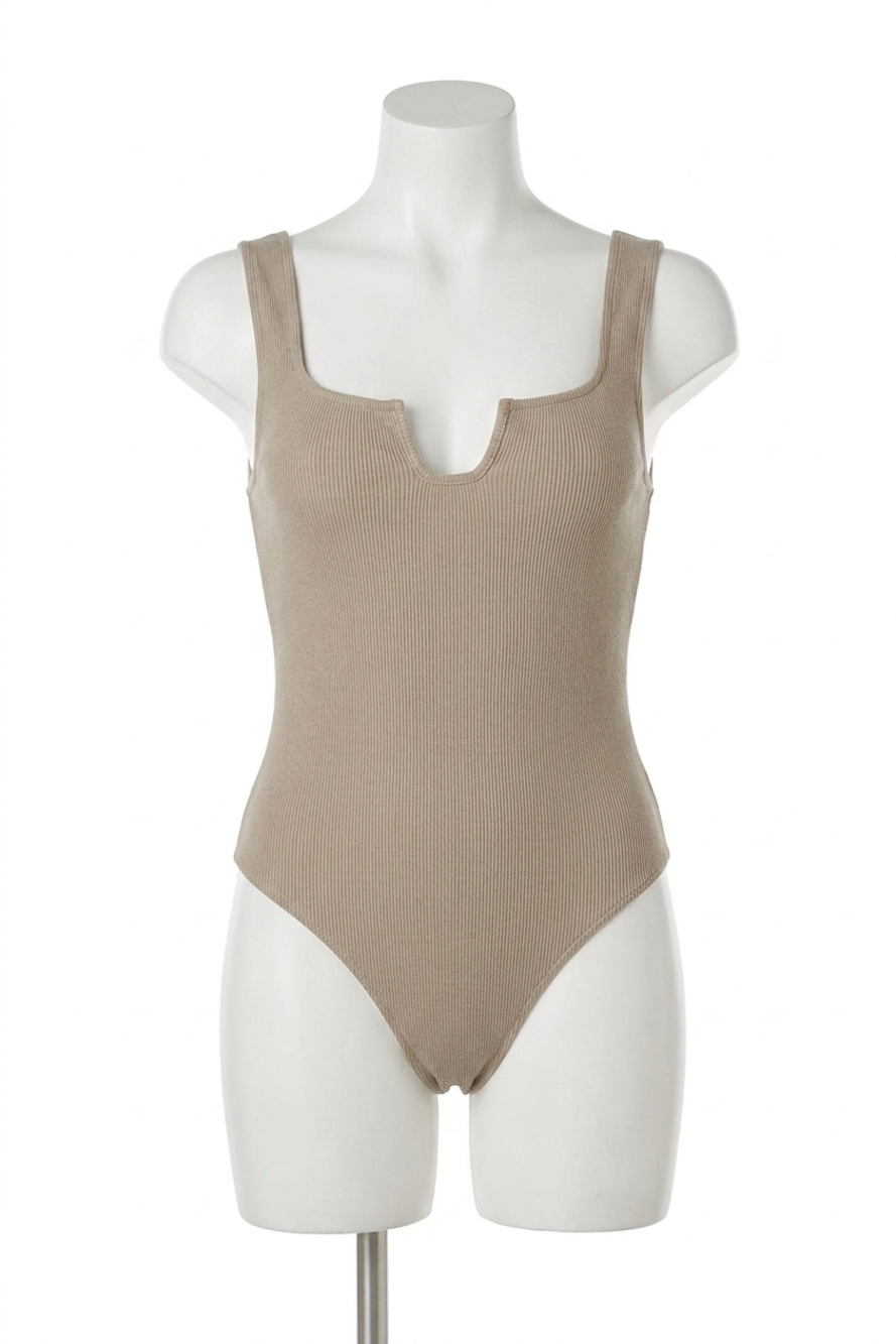 NEW BY TOGETHER ribbed stretch-cotton bodysuit in mocha